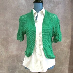 NEW Green Lace Knit Open Front Cardigan Shrug L